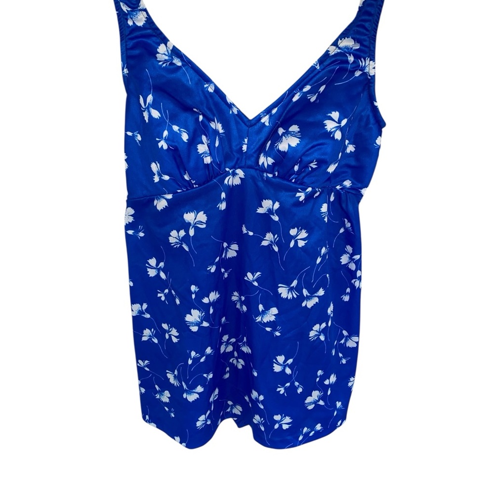 Vtg Sears 2 piece Blue Floral V-Neck swimsuit NOS Deadstock misses size 16 RARE